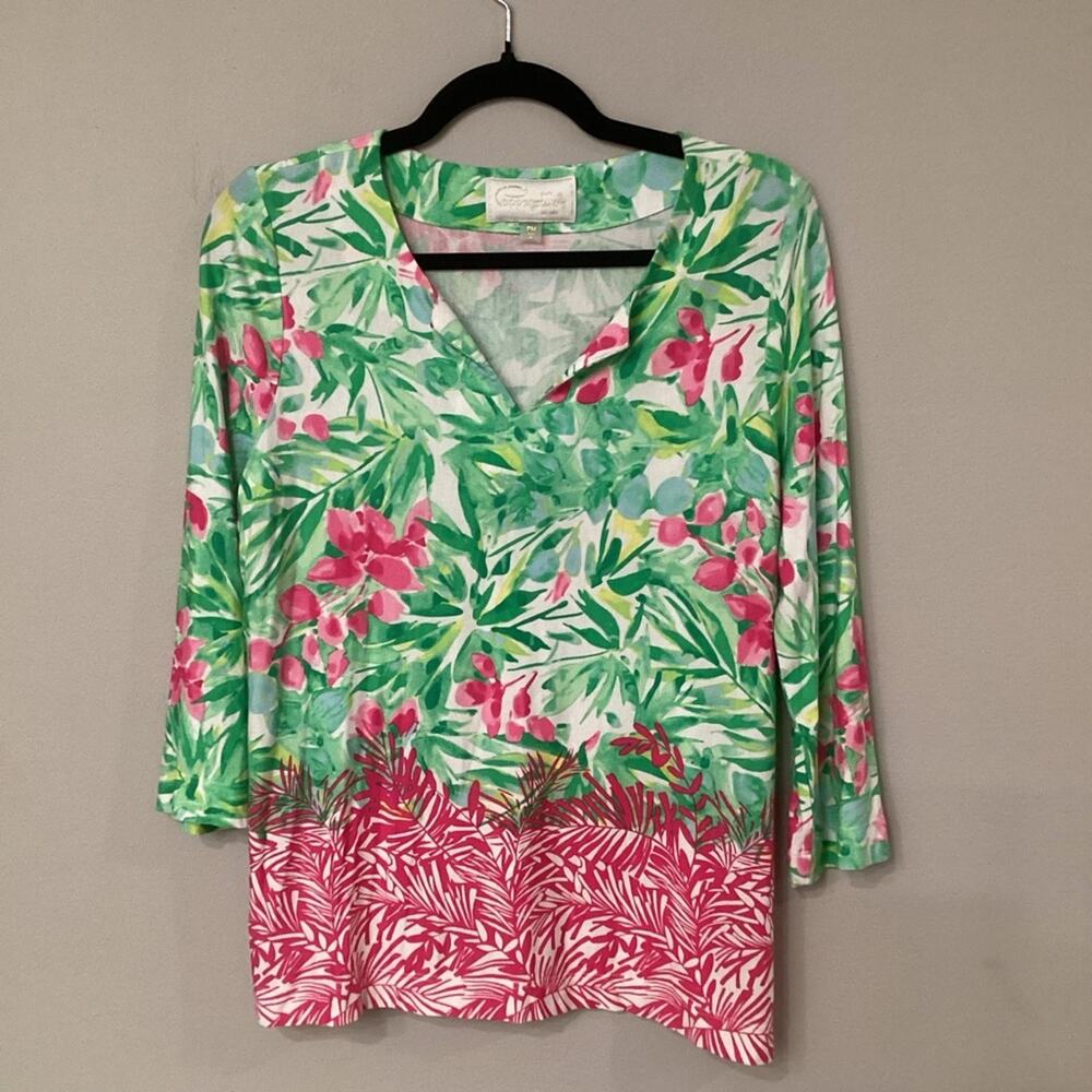 Pappagallo Petite Medium Tunic Top in Pink, Green, Blue, Yellow & White - NWOT